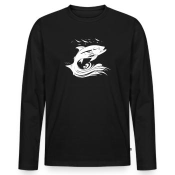 Fish Graphic - Men's Premium Organic Long Sleeve Shirt - black - Front - Nico (187cm)