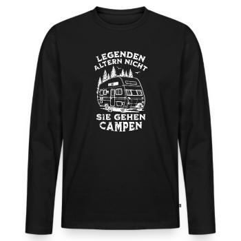 Legenden gehen campen - Männer Premium Bio Langarmshirt - Schwarz - Vorne - Nico (187cm)