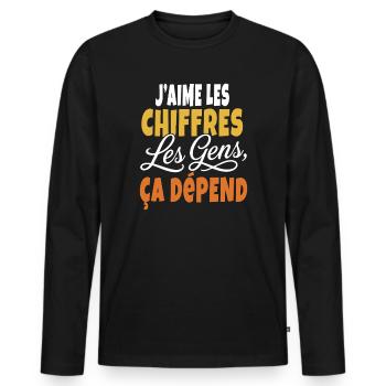 T-shirt Humour Comptable : Les Chiffres Ça Dépend - T-shirt manches longues Premium bio Homme - noir - Devant - Nico (187cm)