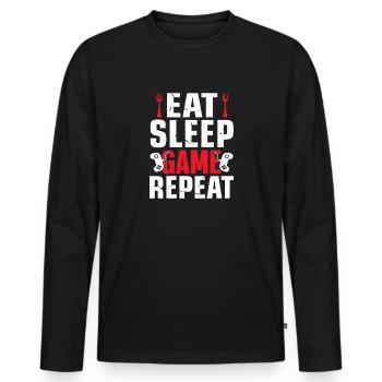 Eat Sleep Game Repeat Arcade Motif - Men's Premium Organic Long Sleeve Shirt - black - Front - Nico (187cm)