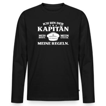 Kapitän Mein Boot Mein Steuer - Bootsfahrer - Männer Premium Bio Langarmshirt - Schwarz - Vorne - Nico (187cm)