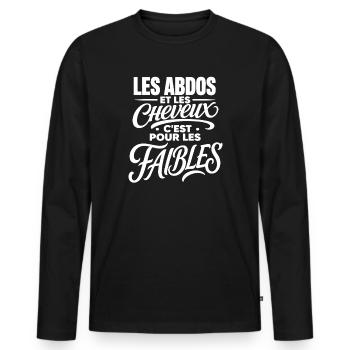 T-shirt humour chauve et gras - T-shirt manches longues Premium bio Homme - noir - Devant - Nico (187cm)