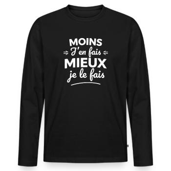 Moins j'en fais, mieux je le fais - T-shirt manches longues Premium bio Homme - noir - Devant - Nico (187cm)