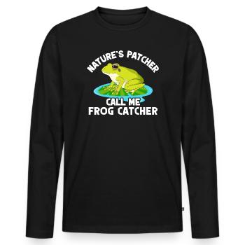 Trape-grenouilles, Grenouille patcher, - T-shirt manches longues Premium bio Homme - noir - Devant - Nico (187cm)