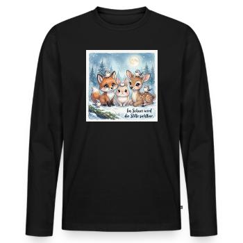 Süße Winterwald Tiere – Fuchs, Hase und Rehkitz  - Männer Premium Bio Langarmshirt - Schwarz - Vorne - Nico (187cm)