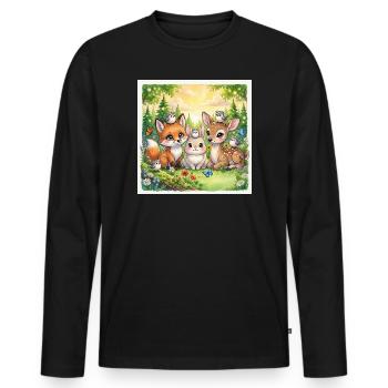 Cute Woodland Friends – Fox, Bunny & Deer Fantasy - Men's Premium Organic Long Sleeve Shirt - black - Front - Nico (187cm)