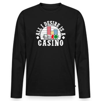 Joueur de casino : tout ce que je désire, c’est un jeu d’argent - T-shirt manches longues Premium bio Homme - noir - Devant - Nico (187cm)