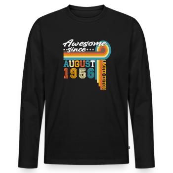 August 1956 Vintage Retro Birthday Gift - Men's Premium Organic Long Sleeve Shirt - black - Front - Nico (187cm)