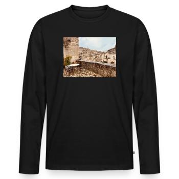 Terrasse in einem Steindorf - Männer Premium Bio Langarmshirt - Schwarz - Vorne - Nico (187cm)