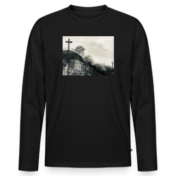 Stone Hill avec croix - T-shirt manches longues Premium bio Homme - noir - Devant - Nico (187cm)