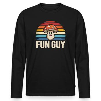 Funny Mushroom Retro Design With Fun Guy - Men's Premium Organic Long Sleeve Shirt - black - Front - Nico (187cm)