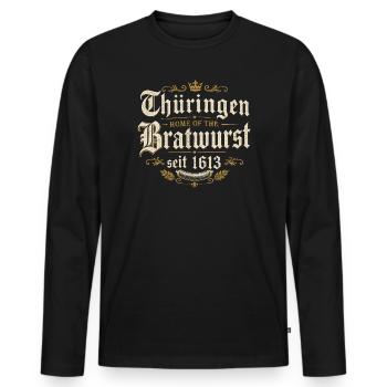 Thüringen Bratwurst seit 1613 - Männer Premium Bio Langarmshirt - Schwarz - Vorne - Nico (187cm)