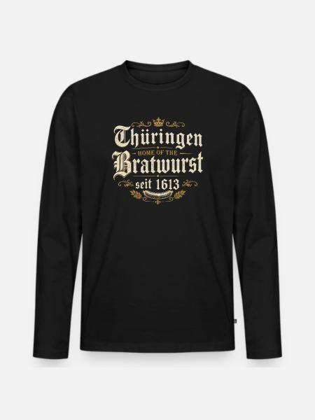 Thüringen Bratwurst seit 1613 - Männer Premium Bio Langarmshirt - Schwarz