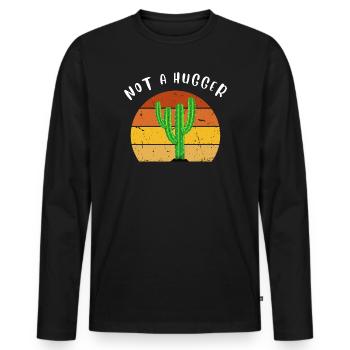 Funny vintage cactus - Not a hugger - Men's Premium Organic Long Sleeve Shirt - black - Front - Nico (187cm)