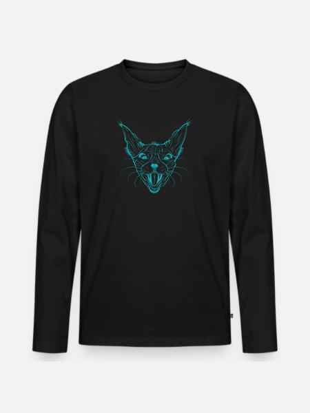 Neon Sphynx Katzengesicht Leuchten - Männer Premium Bio Langarmshirt - Schwarz