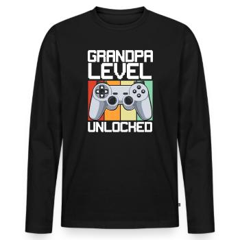 Grandpa Level Unlocked - Men's Premium Organic Long Sleeve Shirt - black - Front - Nico (187cm)