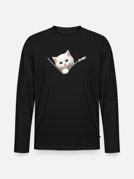 Cute Kitten Zipper Cat - Men's Premium Organic Long Sleeve Shirt - black