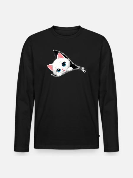 Cute Kitten Zipper Cat - Men's Premium Organic Long Sleeve Shirt - black