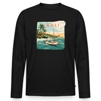 Bali Tropical Boat at Sunset - Men's Premium Organic Long Sleeve Shirt - black - Front - Nico (187cm)