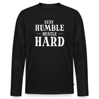 Hustle Hard Shirt - Men's Premium Organic Long Sleeve Shirt - black - Front - Nico (187cm)