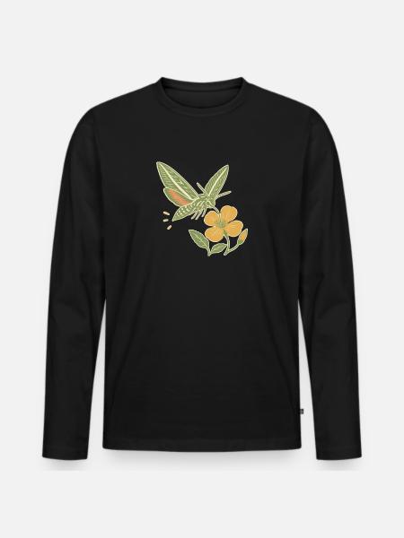 Liner Hawkmoth & Evening Primrose - Men's Premium Organic Long Sleeve Shirt - black