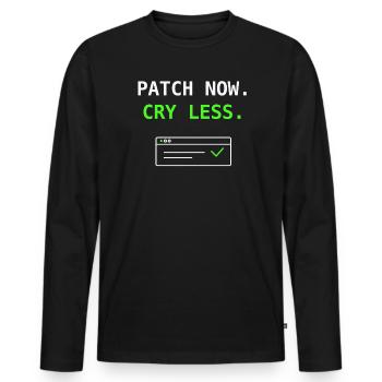 Patch Now Cry Less IT Security Update Humor Shirt! - Männer Premium Bio Langarmshirt - Schwarz - Vorne - Nico (187cm)