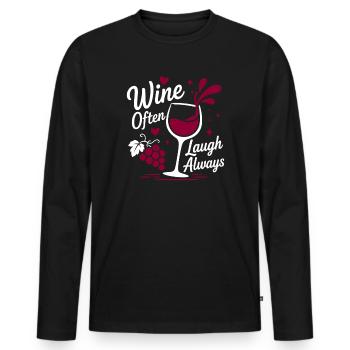 Wein lacht oft immer - Männer Premium Bio Langarmshirt - Schwarz - Vorne - Nico (187cm)