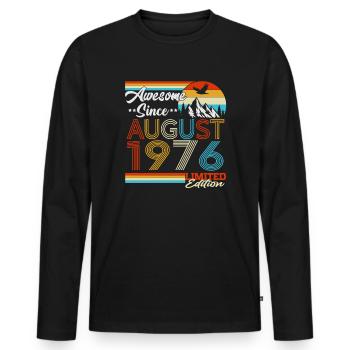 August 1976 Vintage Retro Birthday Gift - Men's Premium Organic Long Sleeve Shirt - black - Front - Nico (187cm)