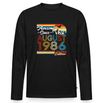 Cadeau d’anniversaire vintage d’août 1986 rétro - T-shirt manches longues Premium bio Homme - noir - Devant - Nico (187cm)
