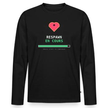 Respawn im Gange – Retro Gamer Pixel Art - Männer Premium Bio Langarmshirt - Schwarz - Vorne - Nico (187cm)