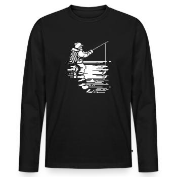 Angeln Pixel Art - Männer Premium Bio Langarmshirt - Schwarz - Vorne - Nico (187cm)