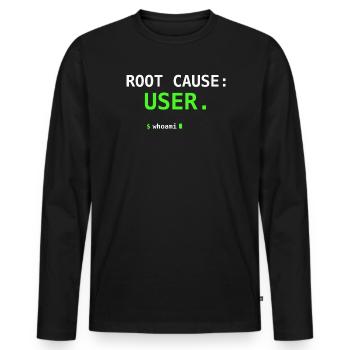 Root Cause USER Whoami IT Humor Nerd Gift - Men's Premium Organic Long Sleeve Shirt - black - Front - Nico (187cm)