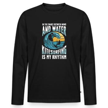 In the dance between wind and water kitesurfing is - Men's Premium Organic Long Sleeve Shirt - black - Front - Nico (187cm)