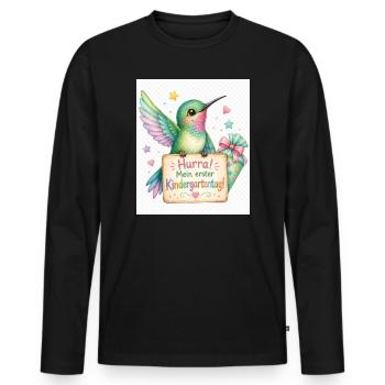 Hurra: Erster Kindergartenstart - Männer Premium Bio Langarmshirt - Schwarz - Vorne - Nico (187cm)