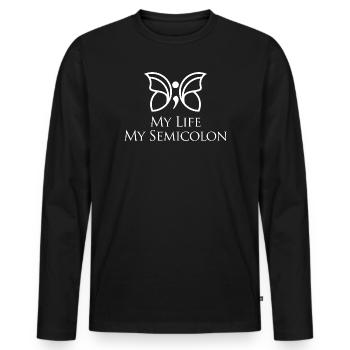 Semi Colon My Life My Semicolon - Männer Premium Bio Langarmshirt - Schwarz - Vorne - Nico (187cm)