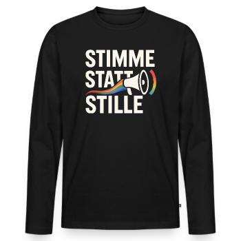 Stimme statt Stille Pride Statement Vielfalt - Männer Premium Bio Langarmshirt - Schwarz - Vorne - Nico (187cm)