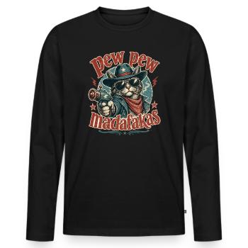 Pew Pew Madafakas Katze - Männer Premium Bio Langarmshirt - Schwarz - Vorne - Nico (187cm)