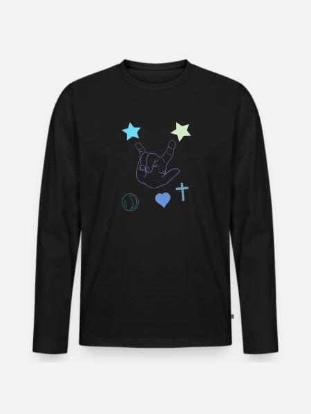 Rock hand with stars and heart - Men's Premium Organic Long Sleeve Shirt - black