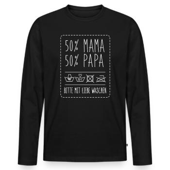 Lustige Waschanleitung 50 % Mama Papa Spruch - Männer Premium Bio Langarmshirt - Schwarz - Vorne - Nico (187cm)