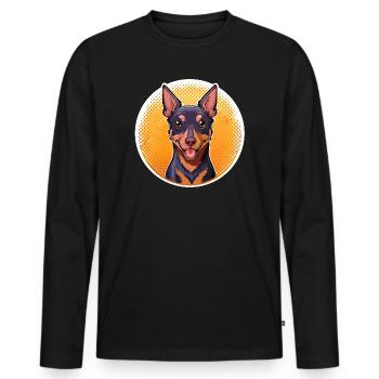 Pinscher (Comic-Porträt) - Männer Premium Bio Langarmshirt - Schwarz - Vorne - Nico (187cm)