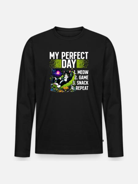 Gamer Gaming Cat Video Game - Men's Premium Organic Long Sleeve Shirt - black