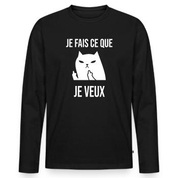 Chat Rebelle Je Fais Ce Que Je veux - T-shirt manches longues Premium bio Homme - noir - Devant - Nico (187cm)