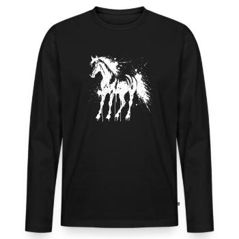 White Splash Horse Silhouette - Männer Premium Bio Langarmshirt - Schwarz - Vorne - Nico (187cm)