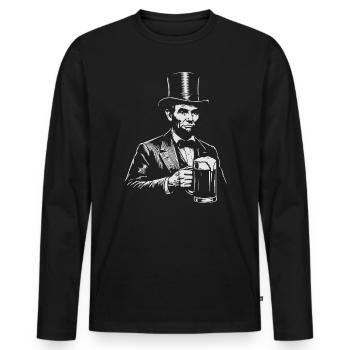 Abraham Lincoln trinkt Bier - Männer Premium Bio Langarmshirt - Schwarz - Vorne - Nico (187cm)