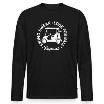 Swing Swear - Look For Ball - Repeat  - Männer Premium Bio Langarmshirt - Schwarz - Vorne - Nico (187cm)
