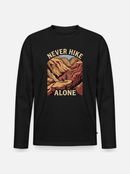 Mountains - Never Hike Alone - Men's Premium Organic Long Sleeve Shirt - black