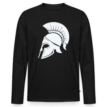 Spartanischer Helmschutz Grafik Blau - Männer Premium Bio Langarmshirt - Schwarz - Vorne - Nico (187cm)