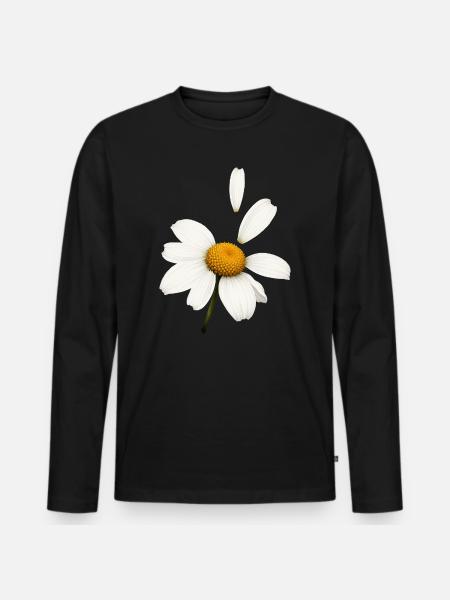 Margerite mit fliegenden Blütenblättern Design - Männer Premium Bio Langarmshirt - Schwarz