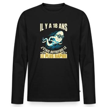 Anniversaire 18 Ans Humour Le Plus Rapide - T-shirt manches longues Premium bio Homme - noir - Devant - Nico (187cm)