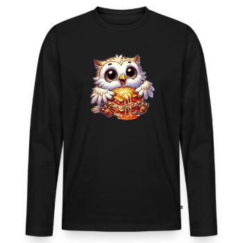 Weise Schneeeule Italienisch Lasagne - Männer Premium Bio Langarmshirt - Schwarz - Vorne - Nico (187cm)